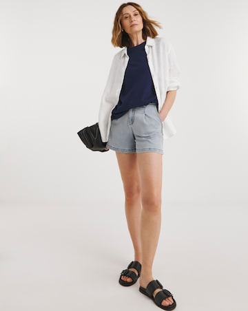 Navy Lace Trim Short Sleeve Longline Top