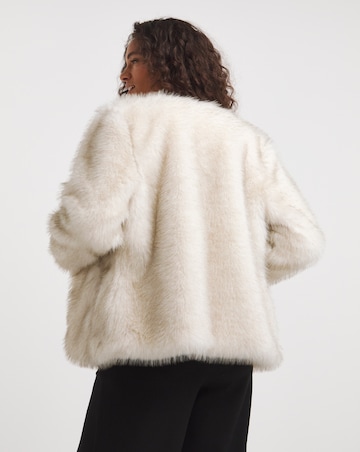 Cream Collarless Pile Faux Fur Coat