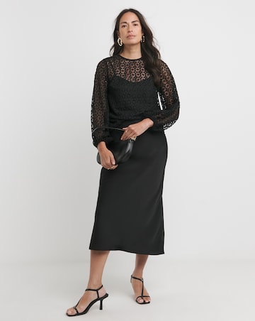 Womens Lace Bishop Sleeve Blouse - Black