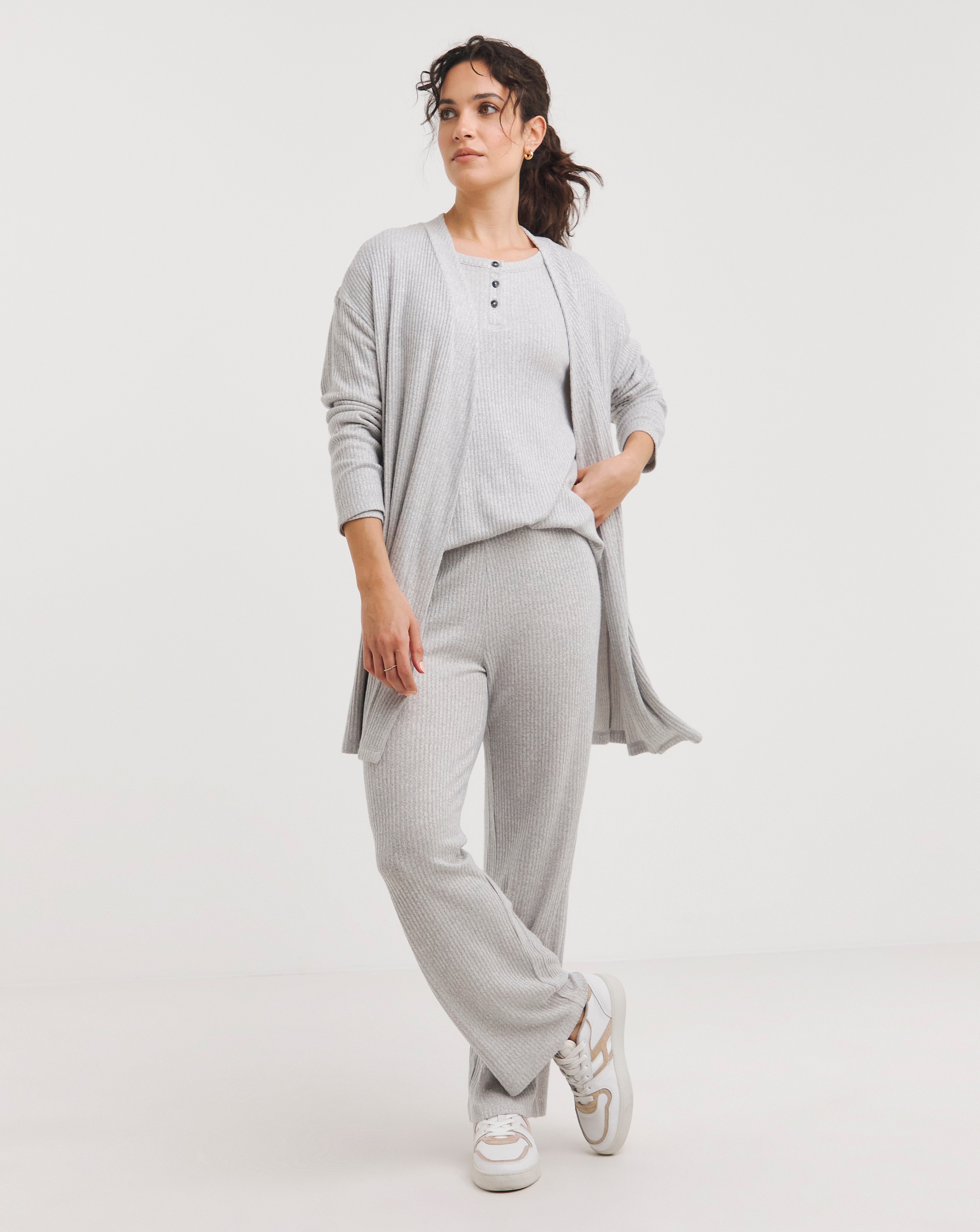 Grey Soft Touch Ribbed Wide Leg Jogger JD Williams