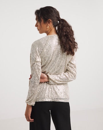 Volume Sleeve Sequin Top