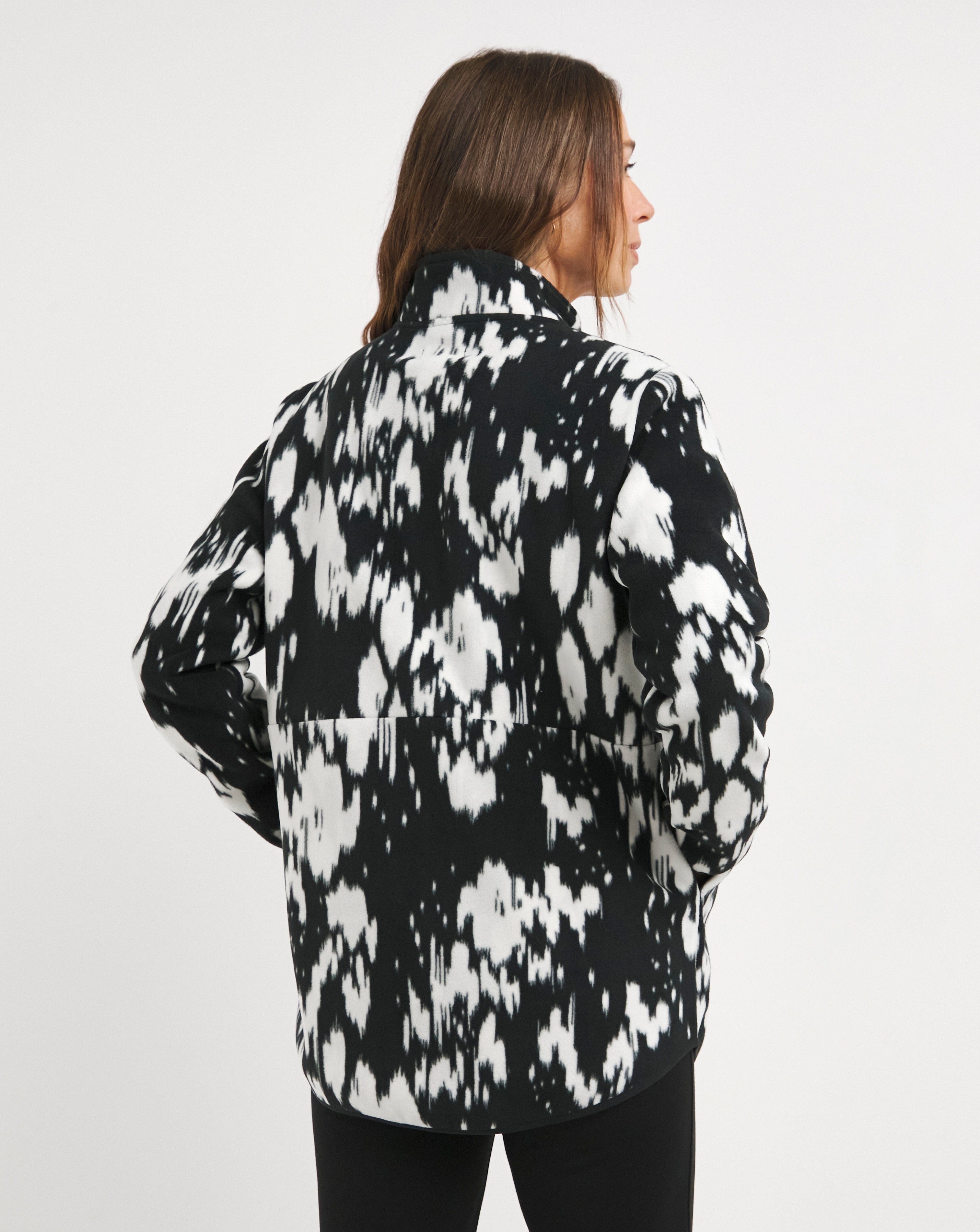 Mono Print Fleece Longline Zip Through Jacket JD Williams