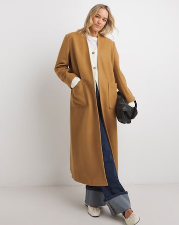 Neutral Collarless Longline Coat