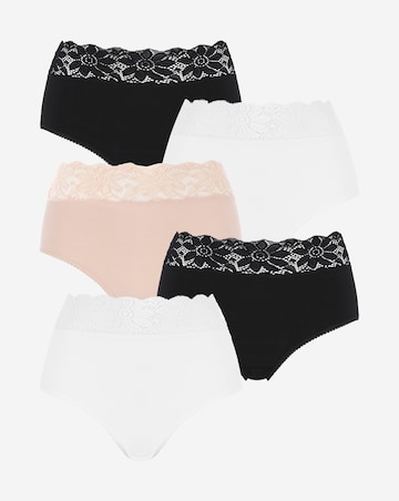 Pretty Secrets 5 Pack Lace Top Full Brief Knickers - Black/White/Blush