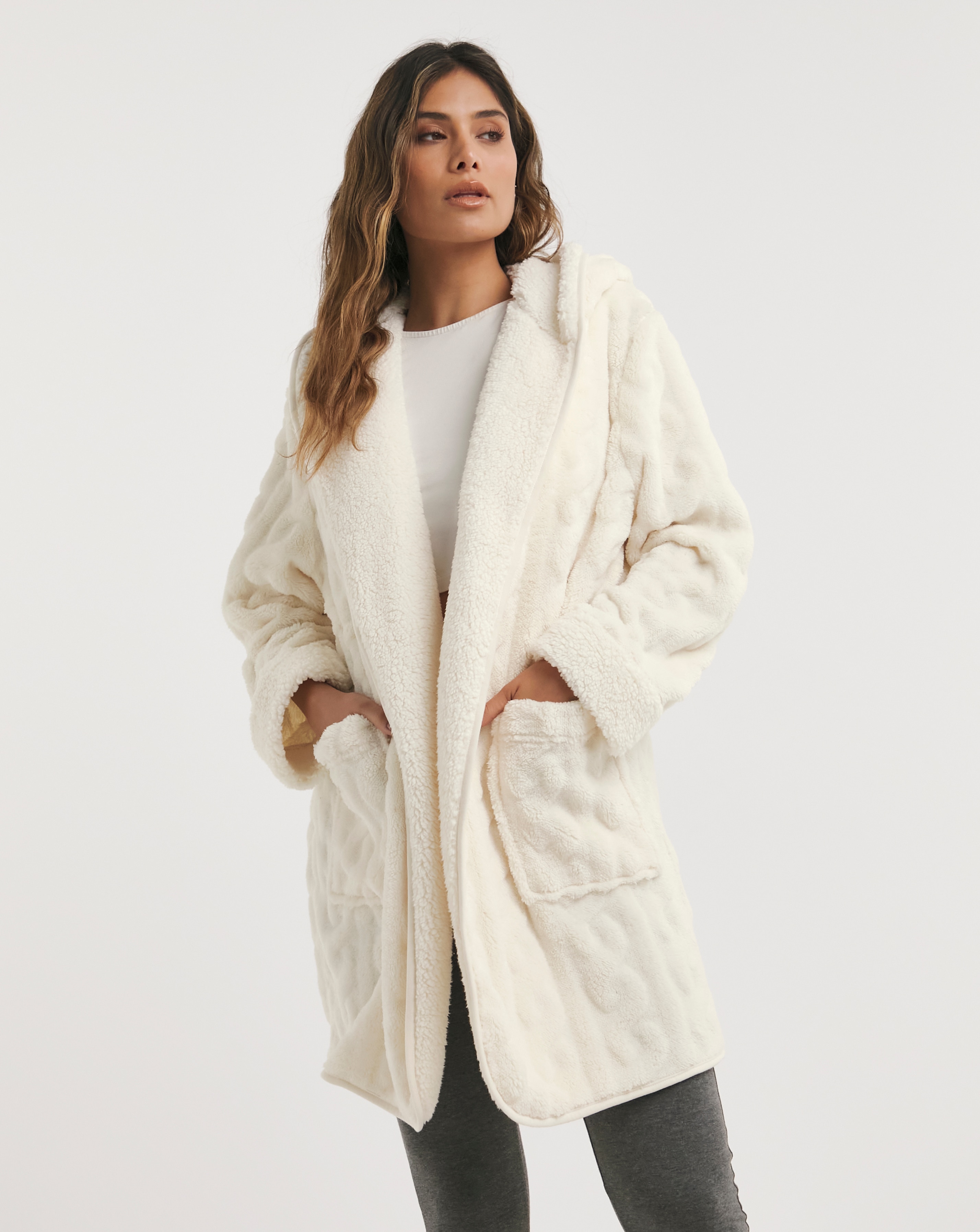 Fleece lounge cardigan best sale