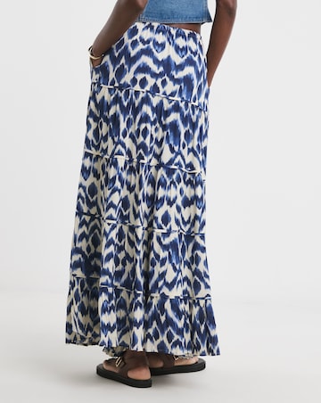 Blue Print Crinkle Tiered Maxi Skirt