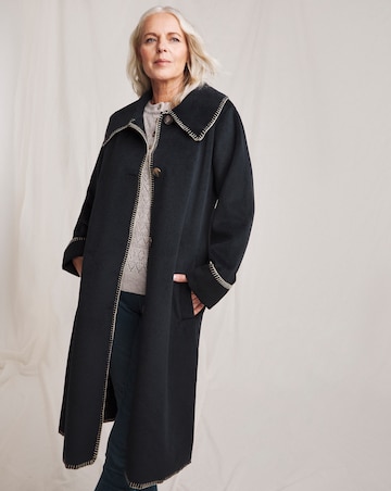 Julipa Navy Blanket Stitch Longline Coat