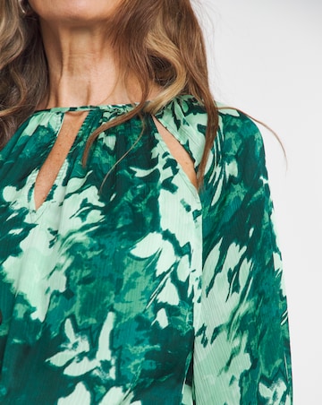 Womens Satin Cut Out Detail Long Sleeve Blouse - Green Floral