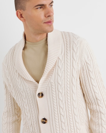 Ecru Cable Knit Shawl Neck Cardigan