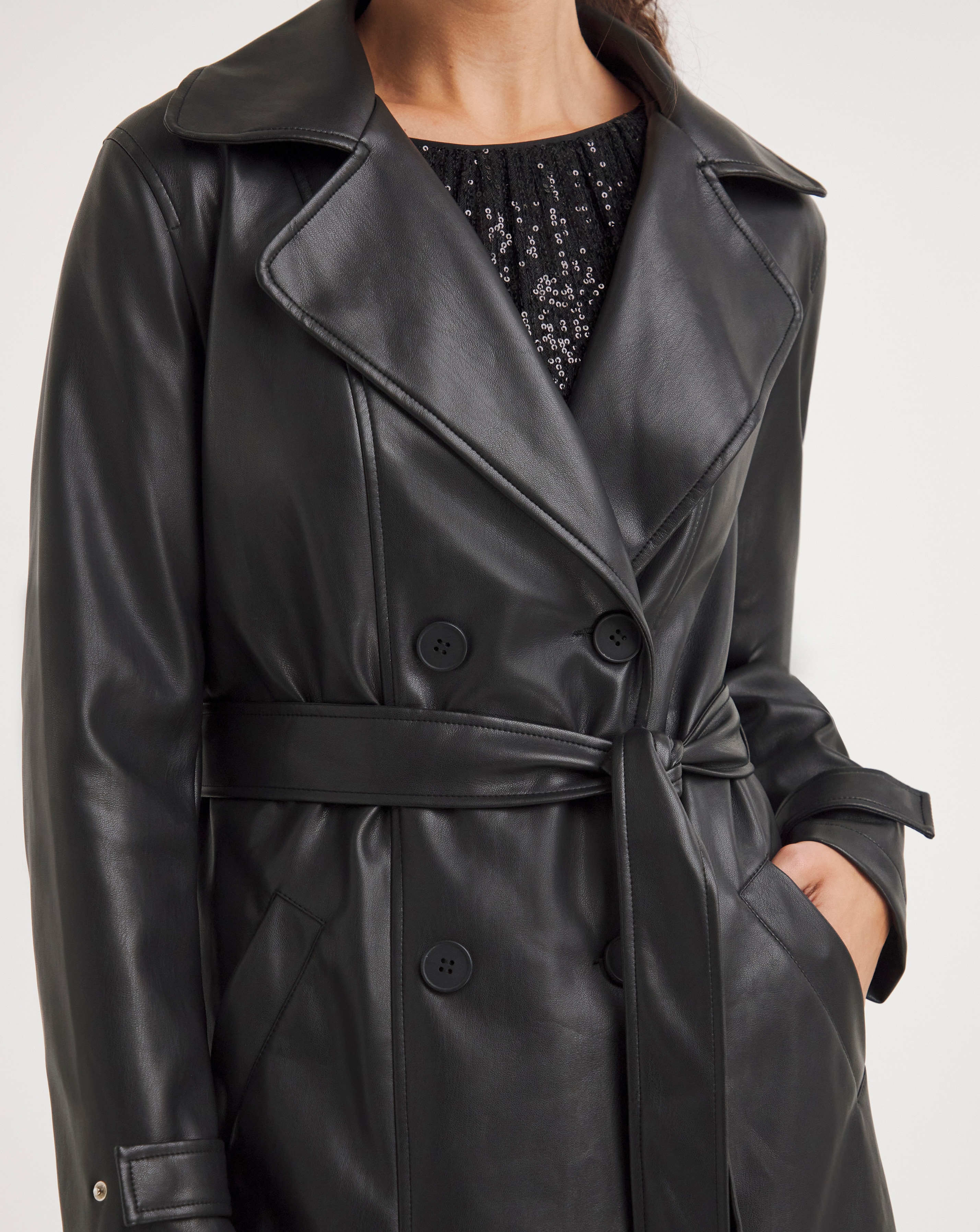 Black Faux Leather Trench Coat JD Williams