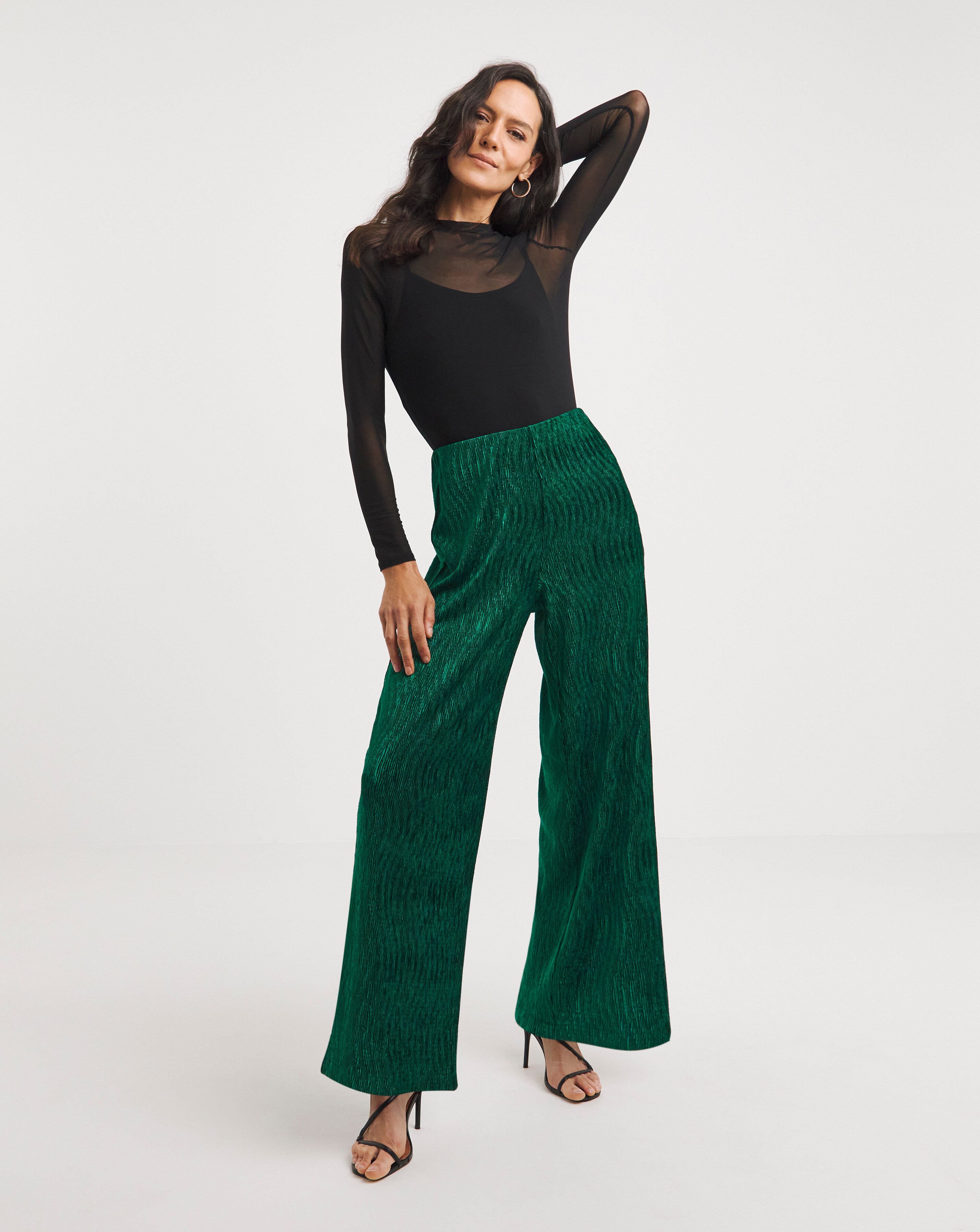 Emerald Velvet Crinkle Wide Leg Trousers JD Williams