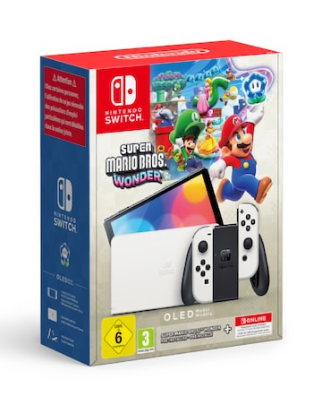 Nintendo Switch OLED White Mario Bros Wonder & 12 Months Switch Online Bundle