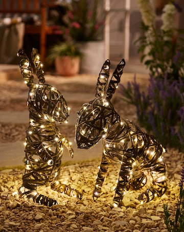 2 Mains Powered Lit Rabbits