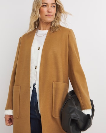 Neutral Collarless Longline Coat