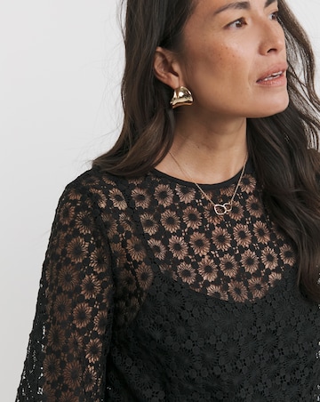 Womens Lace Bishop Sleeve Blouse - Black