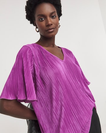 Purple V Neck Plisse Longline Top