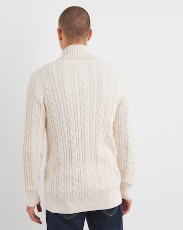 Ecru Cable Knit Shawl Neck Cardigan