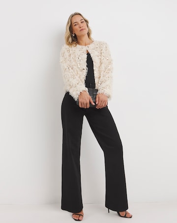 Joanna Hope Faux Feather Sequin Jacket