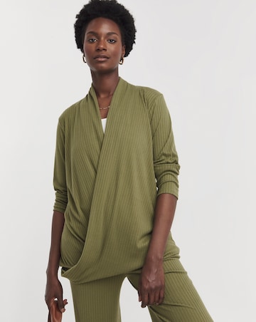 Khaki Ribbed Wrap Cardigan