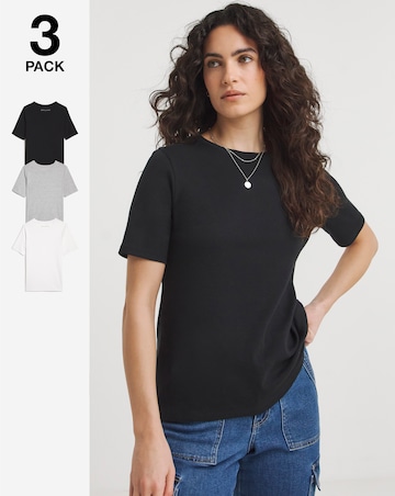 Black White & Grey 3 Pack Round Neck T-Shirts