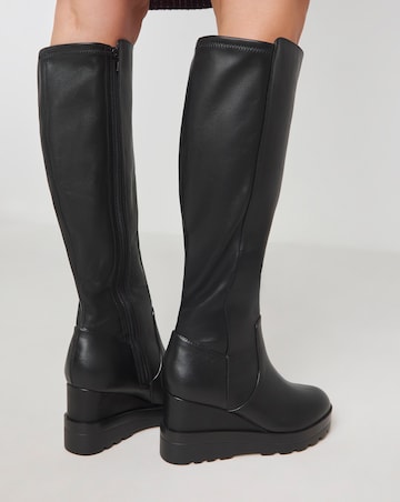 Leyner Stretch Wedge Knee High Boots Wide E Fit Standard Calf