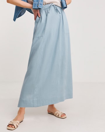 Denim Blue Linen Mix Maxi Skirt