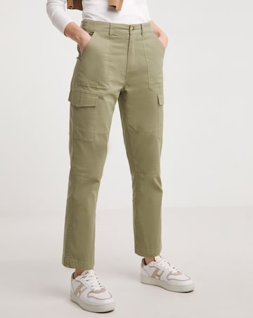 Soft Green Cotton Rich Tapered Utility Trousers with Stretch