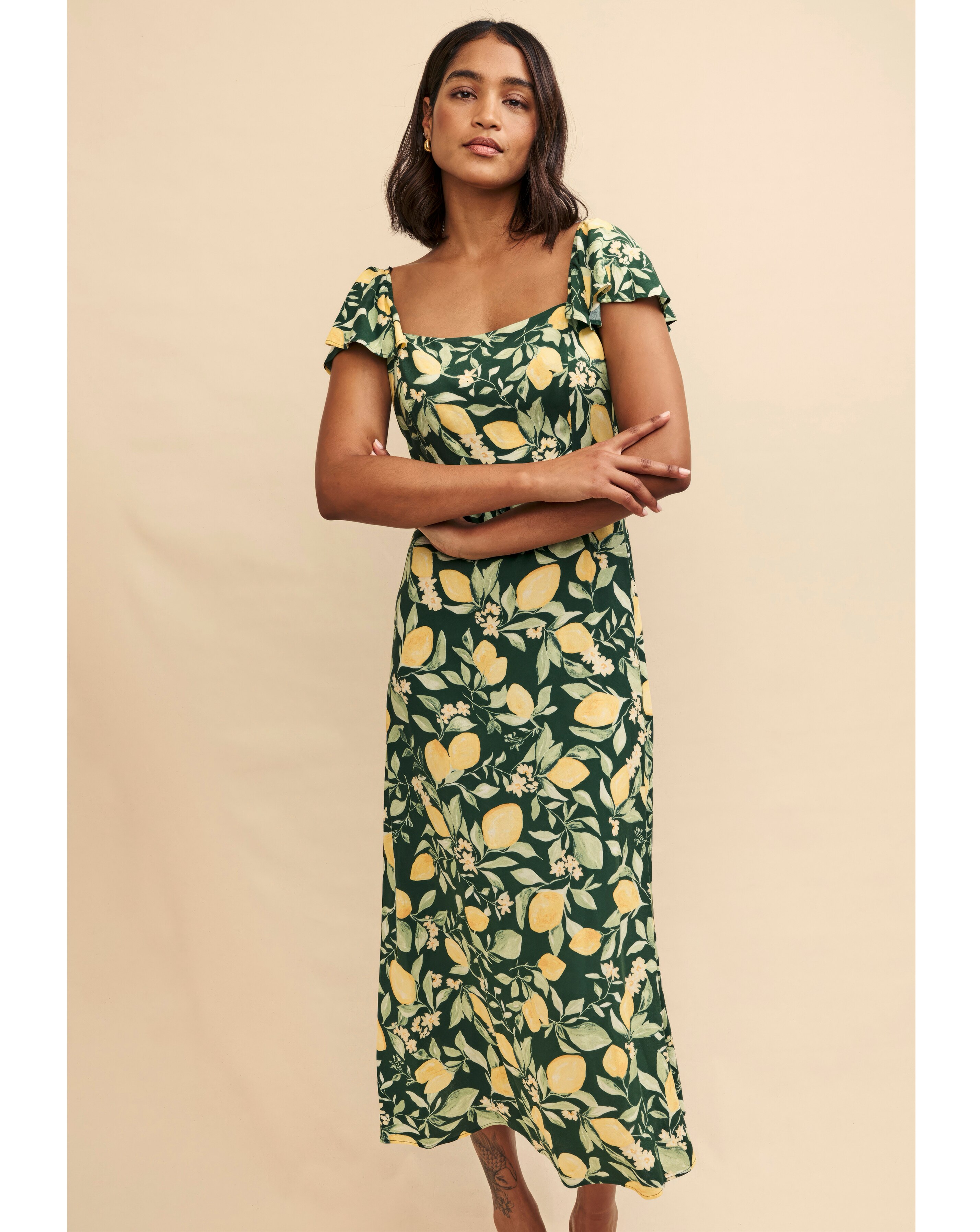 Lemon print midi dress best sale