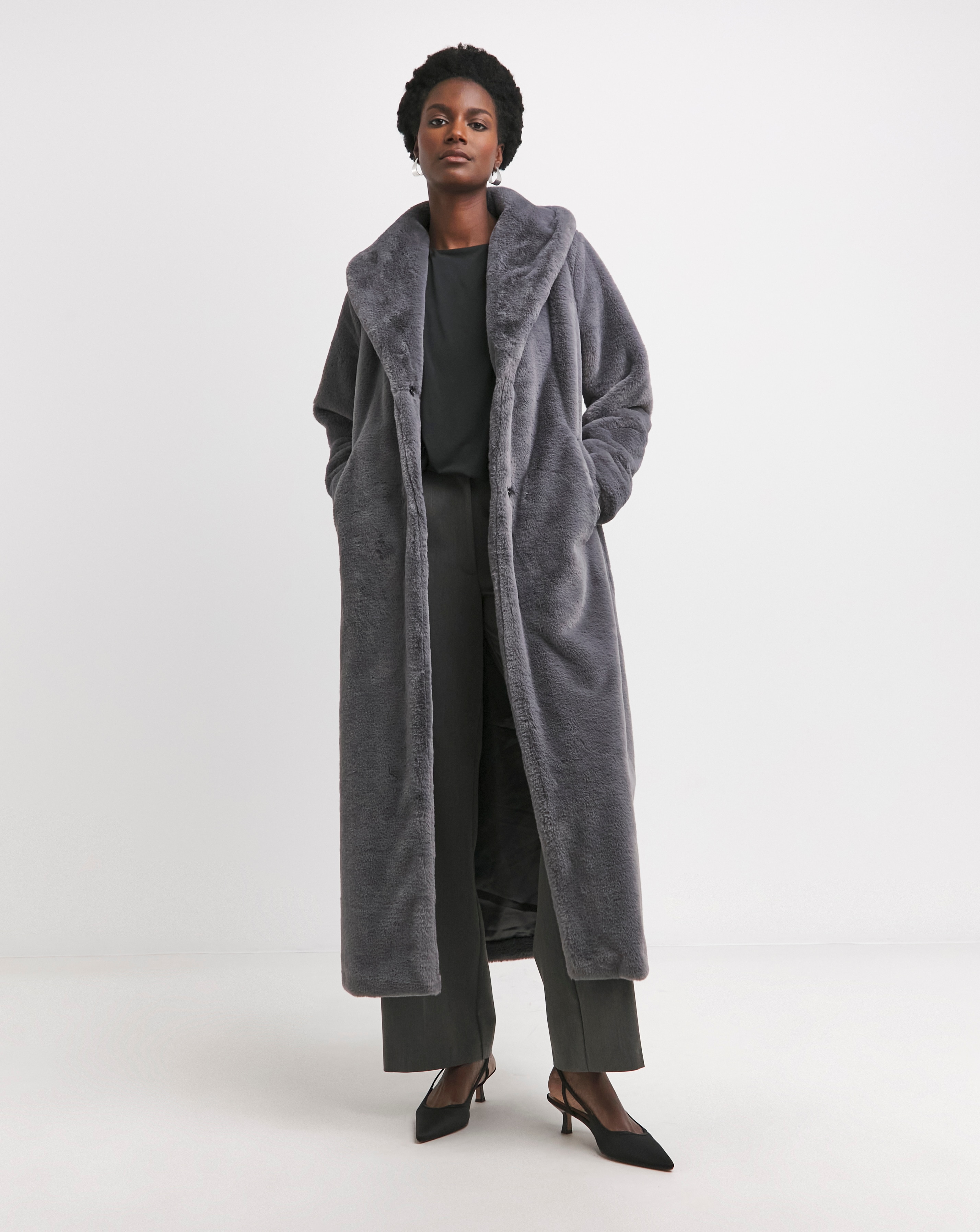 Grey Longline Faux Fur Coat JD Williams