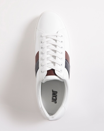 White Lace Up Trainer With Side Stripe Wide Fit