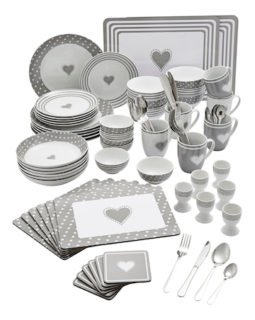 80 Piece Grey Heart Combo Dinner Set