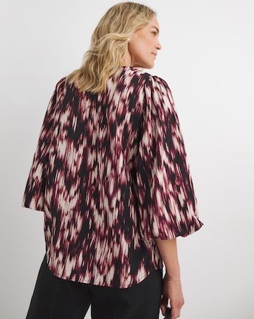 Womens Crew Neck Blouson Sleeve Blouse - Abstract