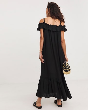 Frill Detail Bardot Crinkle Dress