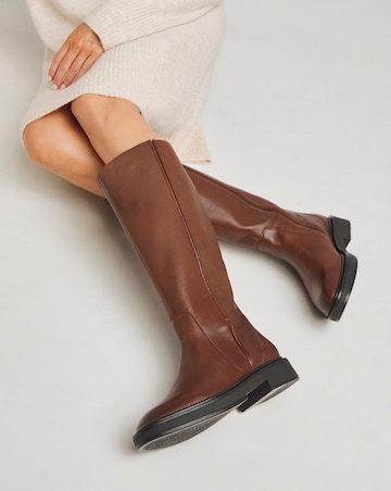 Andy Leather Stretch Seam Knee High Flat Boots Wide E Fit Curvy Calf