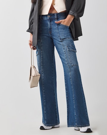 Blue Classic Cargo Wide Leg Jeans