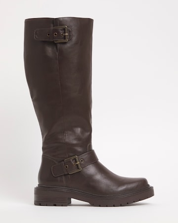 Eden Buckle Detail Knee High Boots Extra Wide EEE Fit Super Curvy Calf