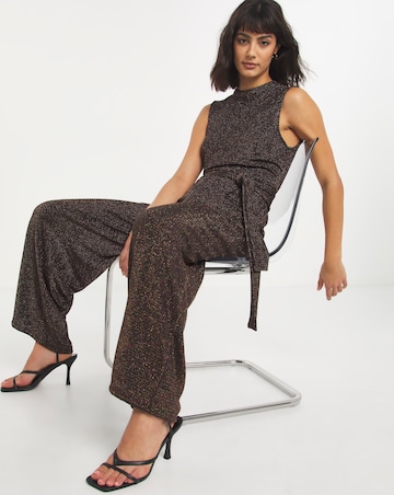 Black Glitter Tie Waist Jumpsuit