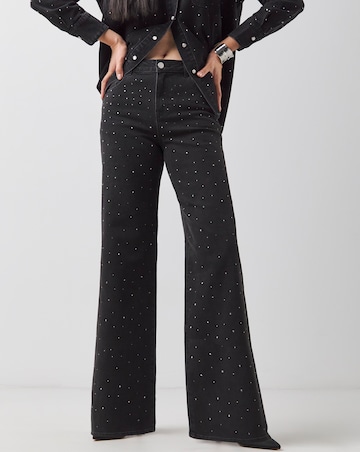 Black Embellished Wide Leg Jeans