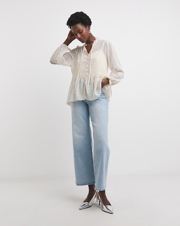 Womens Dobby Frill Smock Blouse - Ivory