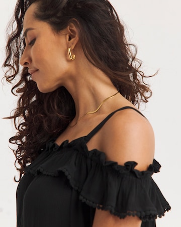 Frill Detail Bardot Crinkle Dress