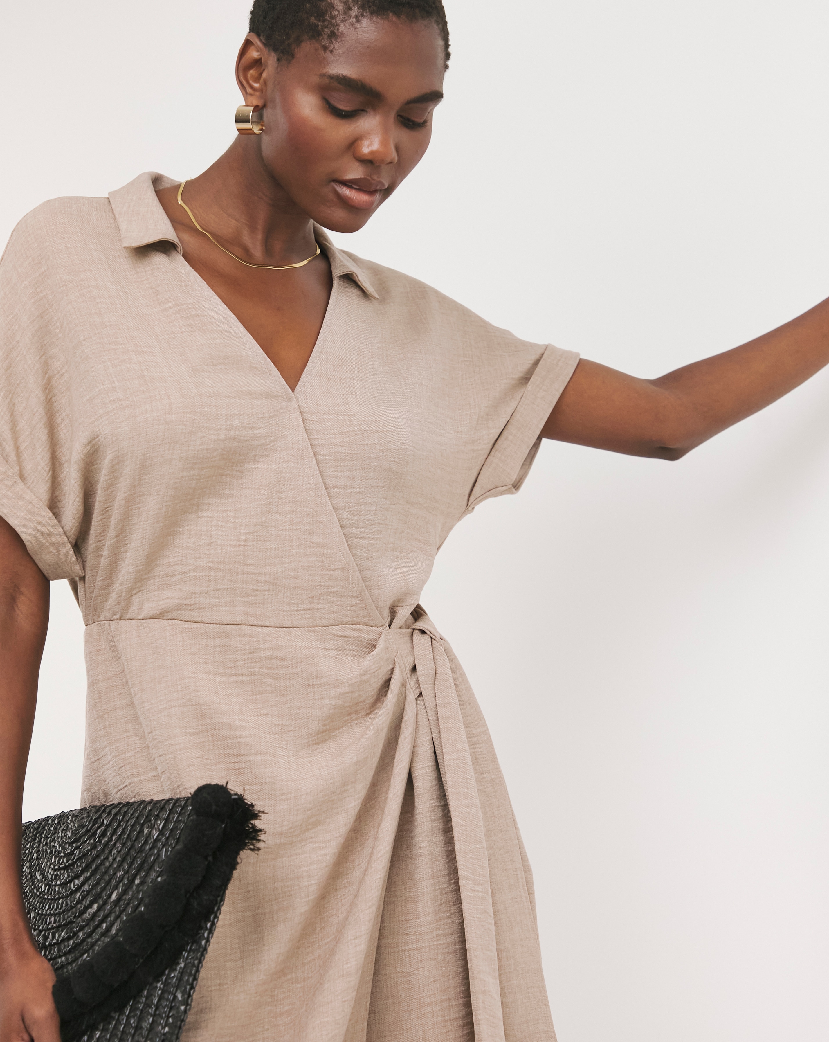 Textured Fabric Short Sleeve Wrap Dress JD Williams