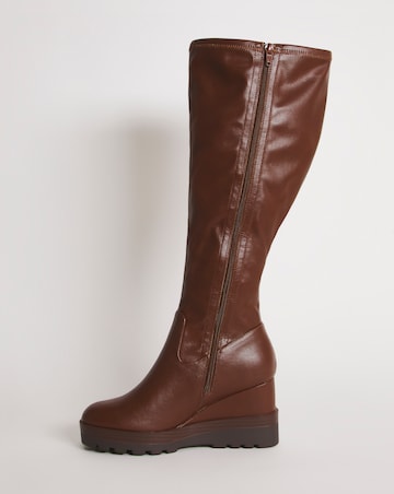 Leyna Stretch Wedge Knee High Boots Wide Fit Super Curvy Calf