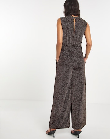 Black Glitter Tie Waist Jumpsuit