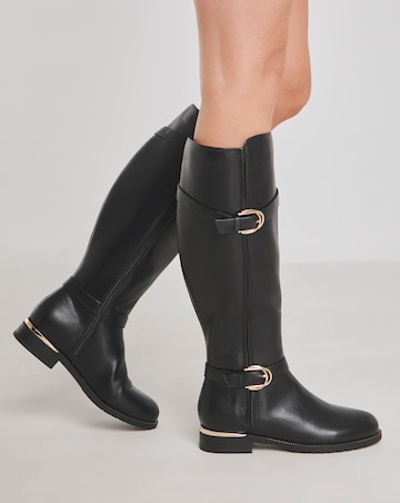 Heavenly Soles Cameron Knee High Buckle Boots Ex Wide EEE Fit Super Curvy Calf