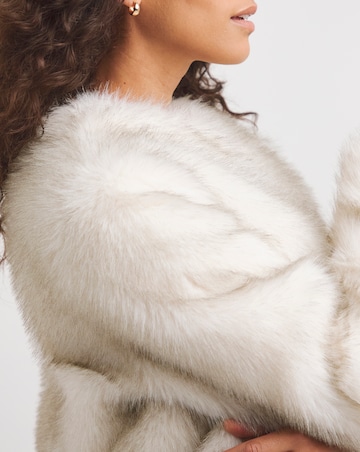 Cream Collarless Pile Faux Fur Coat