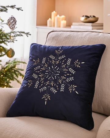 Velvet Embroidered Snowflake Cushion