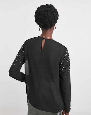 Womens Embellished Long Sleeve Blouse - Black