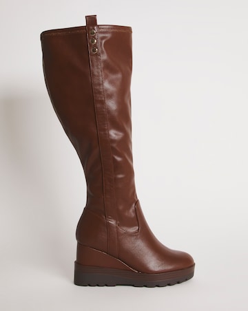 Leyna Stretch Wedge Knee High Boots Wide Fit Super Curvy Calf