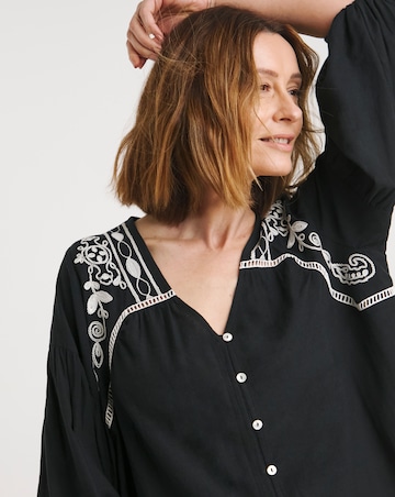 Contrast Embroidery Button Through Top