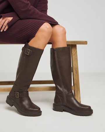 Eden Buckle Detail Knee High Boots Extra Wide EEE Fit Super Curvy Calf